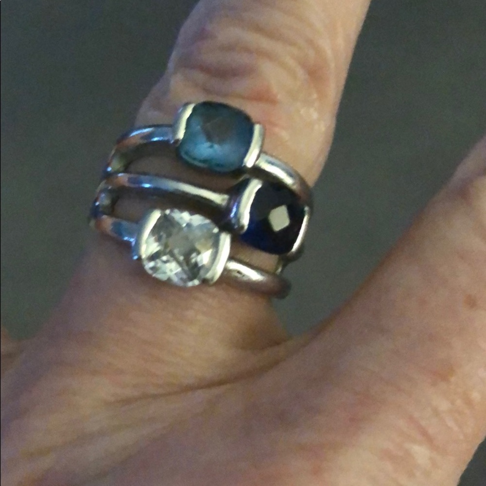 Silver Lia Sofia staggered stones ring
